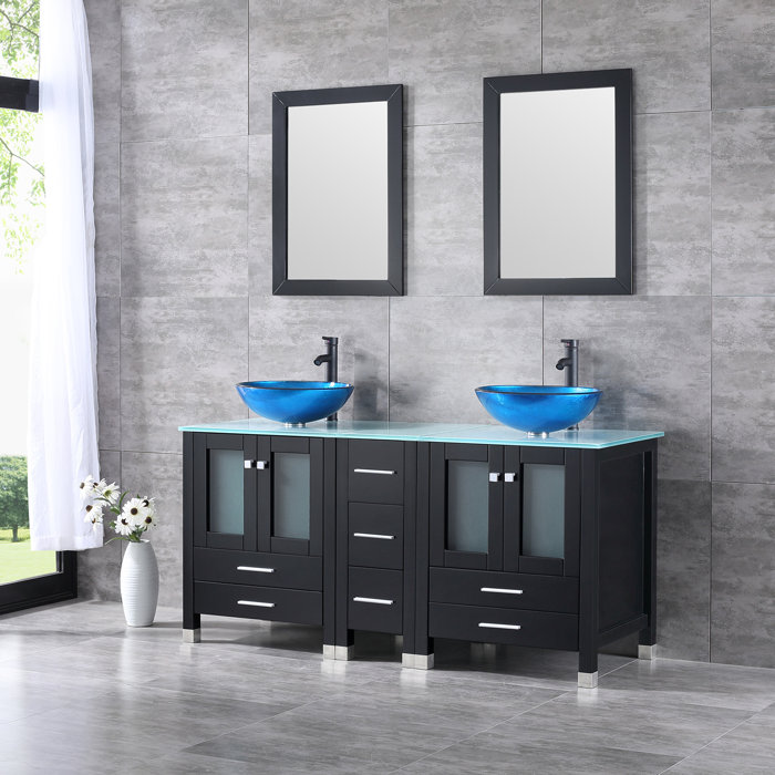 Latitude Run® Roode 60" Double Bathroom Vanity Set with Mirror